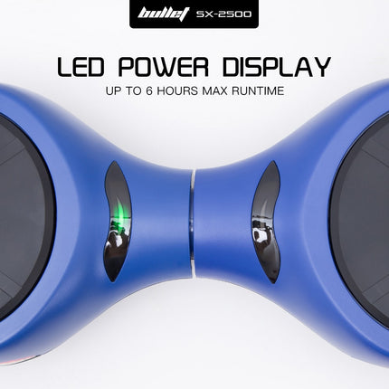 BULLET SX-2500 Hoverboard Scooter, 500W Brushless, UL Certified, AU Compliant, 6.5-inch Off-Road Style Tyres, Superior Self Balancing System, LED Lights, Blue