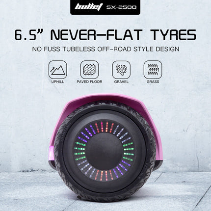 BULLET SX-2500 Hoverboard Scooter, 500W Brushless, UL Certified, AU Compliant, 6.5-inch Off-Road Style Tyres, Superior Self Balancing System, LED Lights, Pink