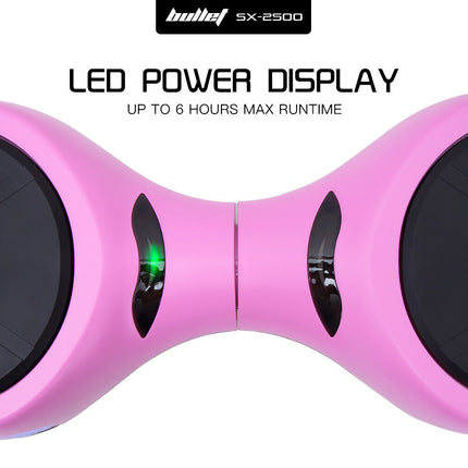 BULLET SX-2500 Hoverboard Scooter, 500W Brushless, UL Certified, AU Compliant, 6.5-inch Off-Road Style Tyres, Superior Self Balancing System, LED Lights, Pink