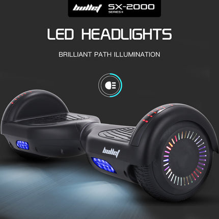 BULLET SX-2000 Hoverboard Scooter, 500W Brushless, UL Certified, AU Compliant, Superior Self Balancing System, LED Lights, Black