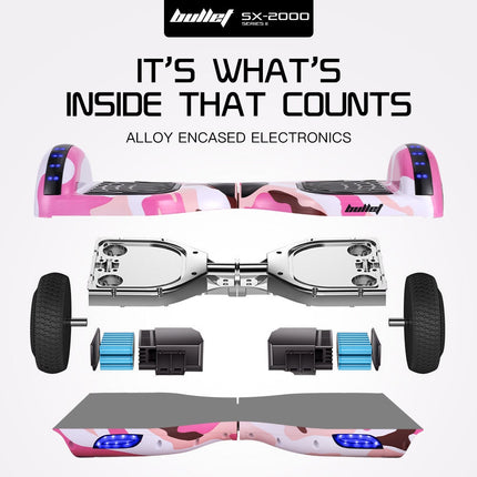 BULLET SX-2000 Hoverboard Scooter, 500W Brushless, UL Certified, AU Compliant, Superior Self Balancing System, LED Lights, Pink Camo
