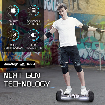 BULLET SX-4000 Hoverboard Scooter, 700W Brushless, UL Certified, AU Compliant, 8.5" Wheels, Superior Self Balancing System, LED Lights, Carry Bag, Camo