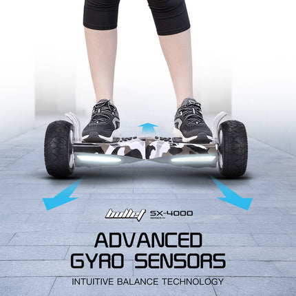 BULLET SX-4000 Hoverboard Scooter, 700W Brushless, UL Certified, AU Compliant, 8.5" Wheels, Superior Self Balancing System, LED Lights, Carry Bag, Camo