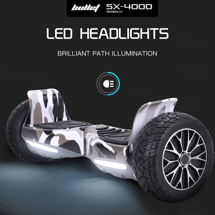 BULLET SX-4000 Hoverboard Scooter, 700W Brushless, UL Certified, AU Compliant, 8.5" Wheels, Superior Self Balancing System, LED Lights, Carry Bag, Camo