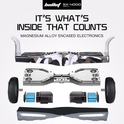 BULLET SX-4000 Hoverboard Scooter, 700W Brushless, UL Certified, AU Compliant, 8.5" Wheels, Superior Self Balancing System, LED Lights, Carry Bag, Camo