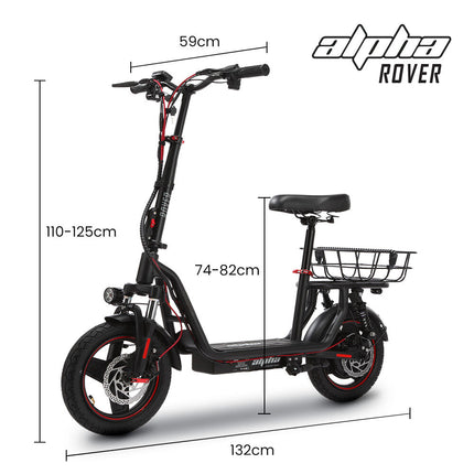 ALPHA Rover Electric Scooter with Seat, AU Compliant, 500W 48V 25km/h 30km Range, 14-inch Tyres, Motorised Commuter eScooter for Adults, Black