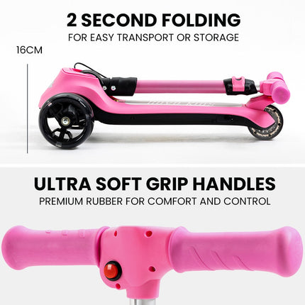 ROVO KIDS 3-Wheel Electric Scooter , Ages 3-8, Adjustable Height, AU Compliant, Lithium Battery, Pink