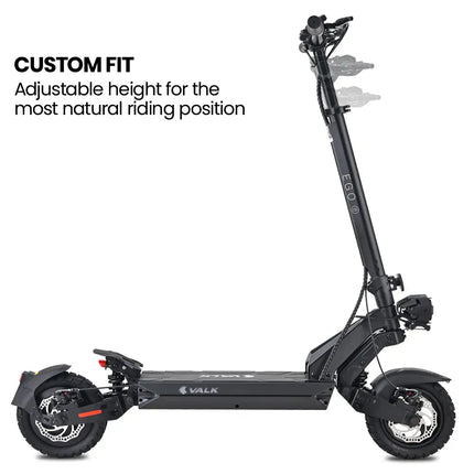 VALK Ego 8 Electric Scooter, 500W, AU Compliant, 48V 13Ah, 55km Max Range, eScooter for Adults, Foldable, Off Road, Black
