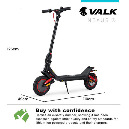 VALK Nexus 7 Electric Scooter, 500W, AU Compliant, 30km Max Range, 10 inch Tyres, Suspension, Folding Motorised Commuter eScooter for Adults,
