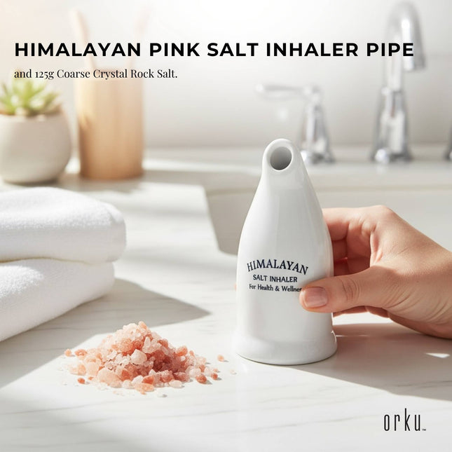 Orku Himalayan Pink Salt Inhaler Pipe Ceramic and 125g Coarse Crystal Rock Salt