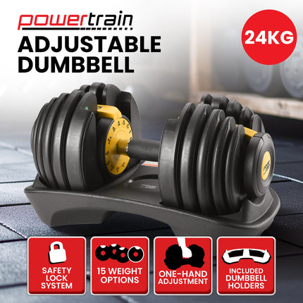 Powertrain 24KG  Adjustable Home Gym Dumbbell - Gold