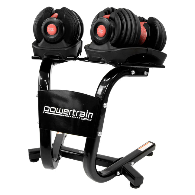 Powertrain 48kg Adjustable Dumbbells with Dumbbell Stand – Red