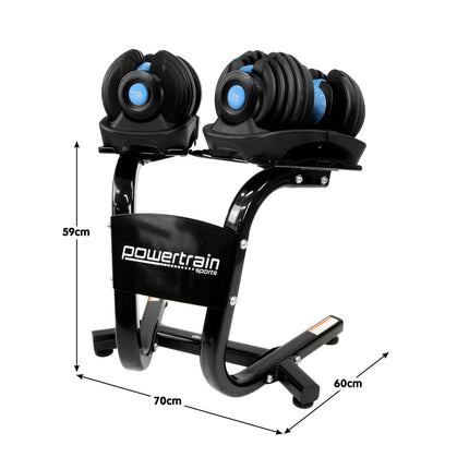 Powertrain 48KG Adjustable Dumbbell Set With Stand Blue