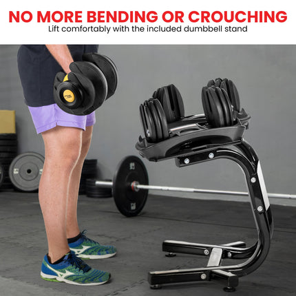 Powertrain  48KG Adjustable Dumbbell Set With Stand - Gold