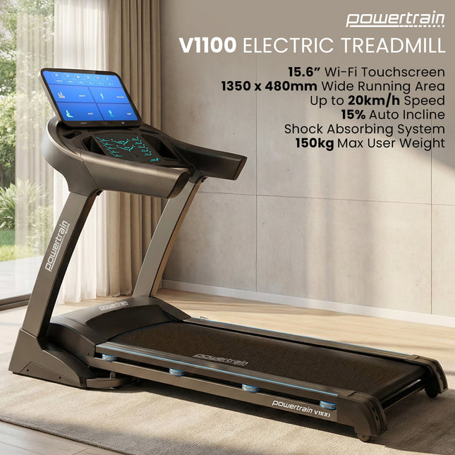 Powertrain V1100 Treadmill with Wifi Touch Screen & Incline