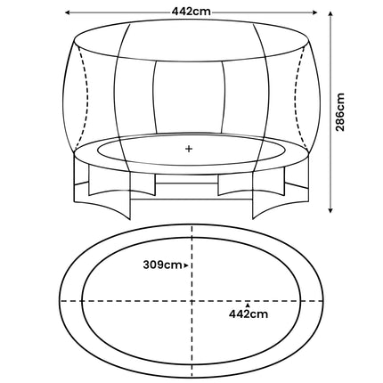 Kahuna 10 ft x 15 ft Oval Outdoor Trampoline L.E.D. Basketball Set Reversible Rainbow & Orange Safety Pad Safety Net Ladder