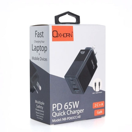 OXHORN NB-PD65CCAB PD GaN Charger 65W 3 Ports Black