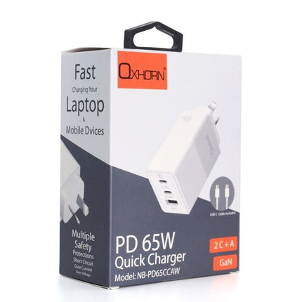 OXHORN NB-PD65CCAW PD GaN Charger 65W 3 Ports White