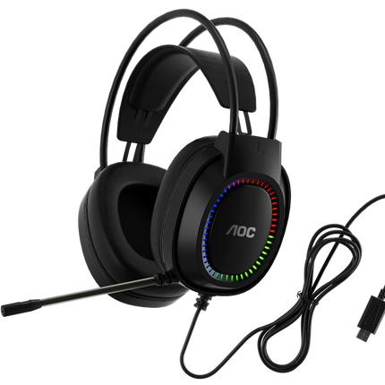 AOC ACG2500BK Wired RGB USB Gaming Stereo Headset 2M Cable Black