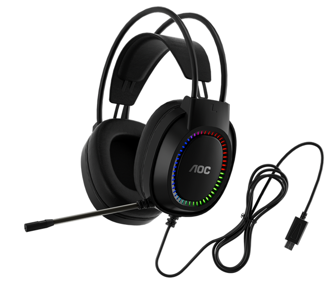 AOC ACG2500BK Wired RGB USB Gaming Stereo Headset 2M Cable Black