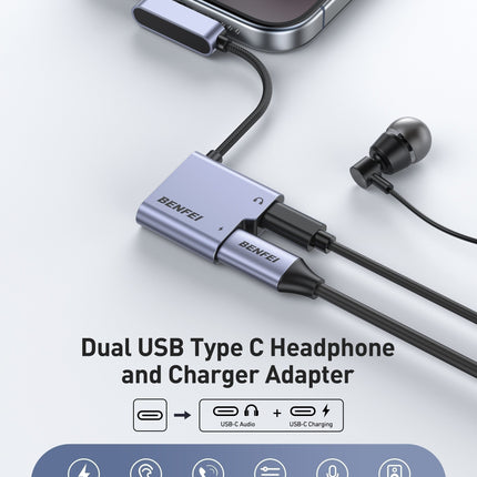 BENFEI 000413GY USB-C to USB-C Audio Headphone + Data Transfer and Charging Adapter