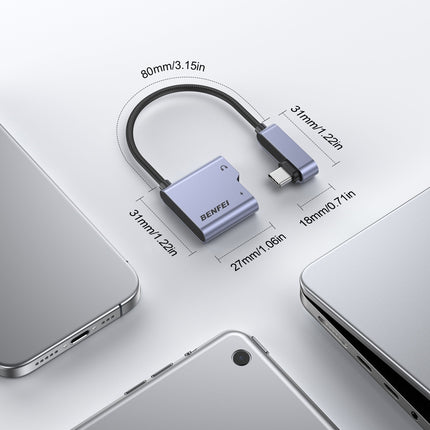 BENFEI 000413GY USB-C to USB-C Audio Headphone + Data Transfer and Charging Adapter