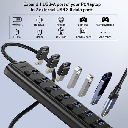 BENFEI 000425BK USB3.0 to 7 Port USB3.0 HUB (Black)