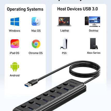 BENFEI 000425BK USB3.0 to 7 Port USB3.0 HUB (Black)