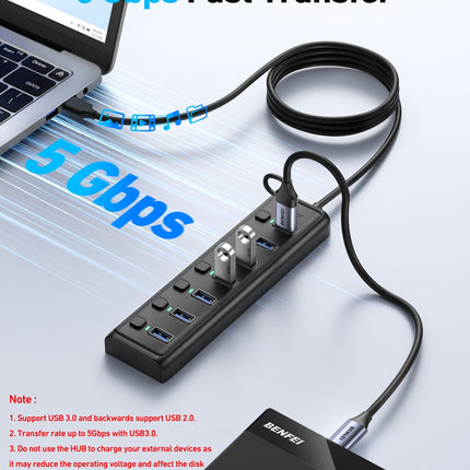 BENFEI 000425BK USB3.0 to 7 Port USB3.0 HUB (Black)