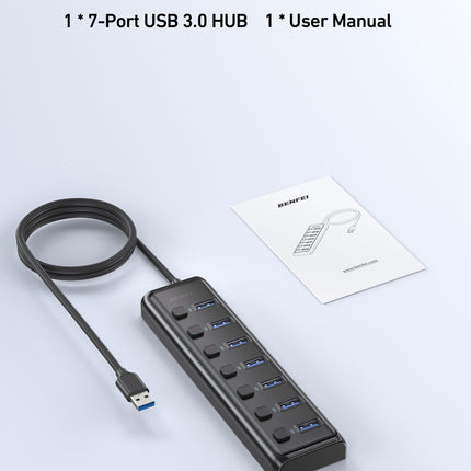 BENFEI 000425BK USB3.0 to 7 Port USB3.0 HUB (Black)