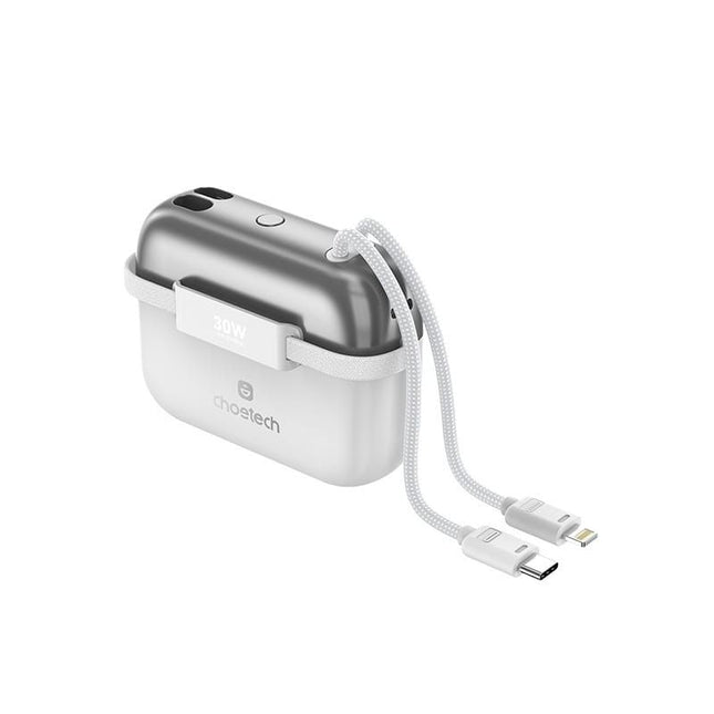 CHOETECH B812-SL WH Mini Bag Digital CCC Certified 10000mAh 30W Fast Charging Power Bank Gold with USB-C + 8-pin iPhone Cables