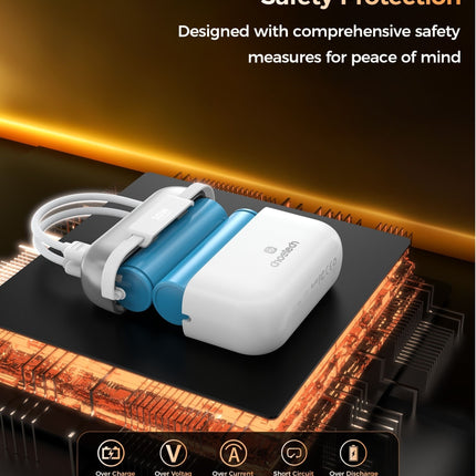 CHOETECH B812-SL WH Mini Bag Digital CCC Certified 10000mAh 30W Fast Charging Power Bank Gold with USB-C + 8-pin iPhone Cables
