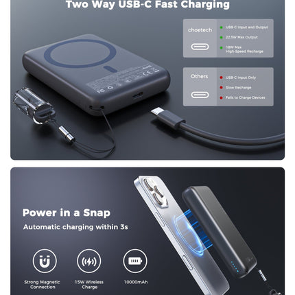CHOETECH B-862-GY CCC Certified 10000mAh Ultra Thin Magnetic Power Bank