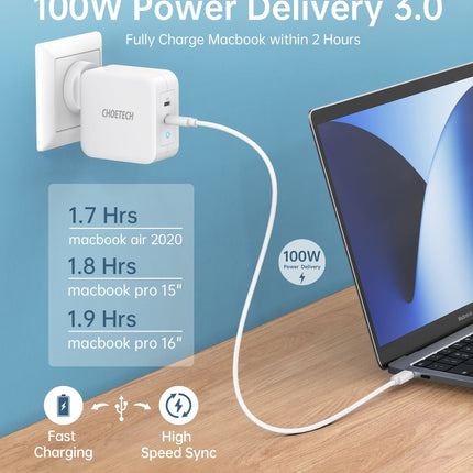 CHOETECH PD6008  GAN Dual Type-C 100w Travel Charger (US/EU/UK/AU)