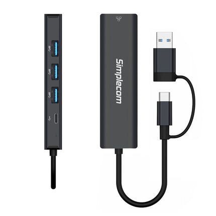 Simplecom CHN436 USB-C and USB-A to 4-Port USB HUB with Gigabit Ethernet Adapter