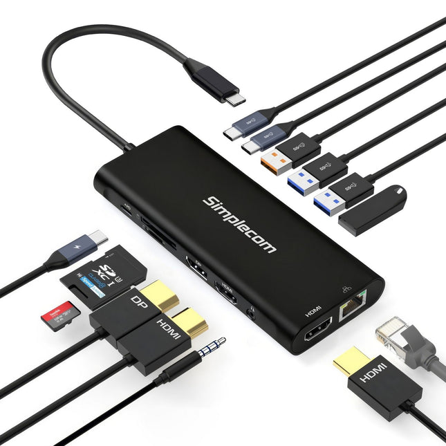 Simplecom CHT814 14-in-1 USB-C 4K Triple Display MST Docking Station with Dual HDMI DP