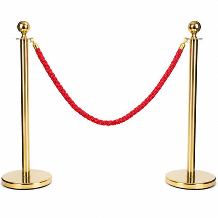 Gold Queue Barrier Stanchion Set of 2 with Red Velvet Rope Crowd Control Bollards