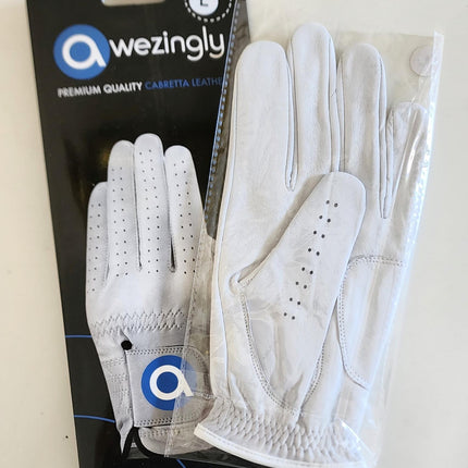Awezingly Premium Quality Cabretta Leather Golf Glove for Men - White (L)