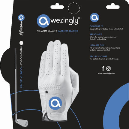 Awezingly Premium Quality Cabretta Leather Golf Glove for Men - White (XL)