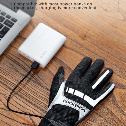 MTB Heated Gloves Large for Mountain Road Bike Breathable Winter Autumn Cycling Camping Running Outdoor Sport Rockbros