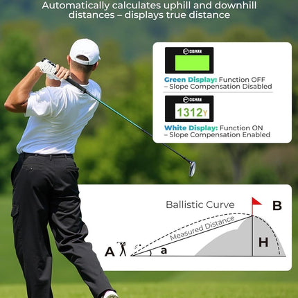Golf Rangefinder with Slope, CIGMAN 1312 Yards Range Finder Golf, External Color Display, Flag Lock Vibration, 6X Magnification, Rechargeable Laser Range Finder with Magnetic