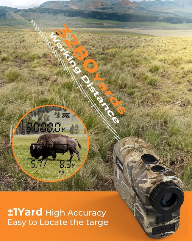 Ultra Long Range & Fast Accuracy: CIGMAN upgraded range finder measures from 5 to 3280 yards with an accuracy of ±1 yard, giving you reliable data in under 1 second. The multi-coated lens and 6x magnification deliver a bright, crisp view, even in dense wo