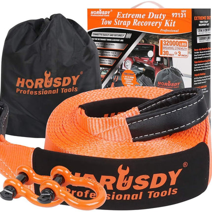 Heavy Duty 9.1M Recovery Tow Straps Snatch Kit - 32,000 LBS Break Strength with D-Ring Shackles for Off-Roading Recovery and Hauling