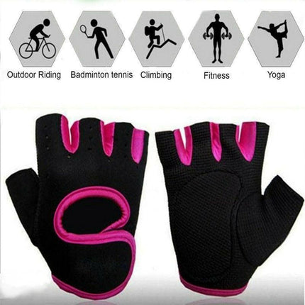 M Size Sports Gloves Weight Lifting Exercise Training Workout Bike Riding Men Women - Black+Pink