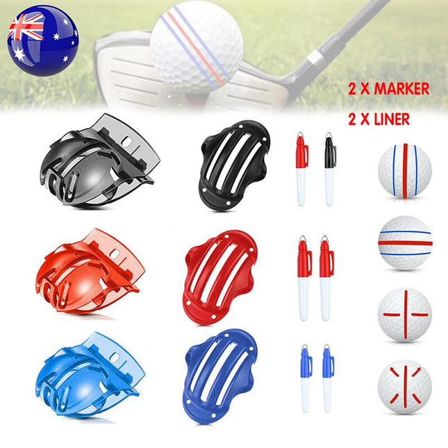 Sports Alignment Golf Ball Marker 3 Line Tool Drawing Liner Set Stencil Au Stock - Red