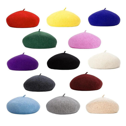Women Ladies Beanie Wool French Beret Newsboy Hat Cap Winter Warm Hats Girls - Green