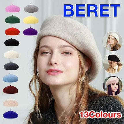 Women Ladies Beanie Wool French Beret Newsboy Hat Cap Winter Warm Hats Girls - Dark Grey