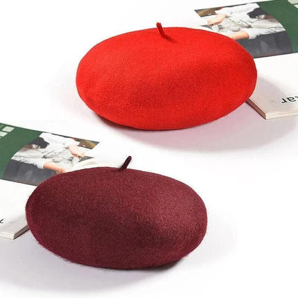 Women Ladies Beanie Wool French Beret Newsboy Hat Cap Winter Warm Hats Girls - Dark Grey