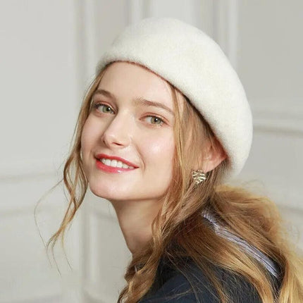 Women Ladies Beanie Wool French Beret Newsboy Hat Cap Winter Warm Hats Girls - Light Grey