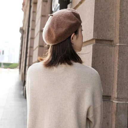 Women Ladies Beanie Wool French Beret Newsboy Hat Cap Winter Warm Hats Girls - Light Grey
